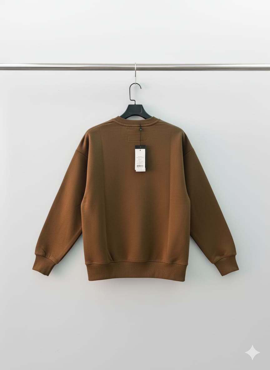 Premium Men Solid Brown Cotton Sweatshirt - Image 2