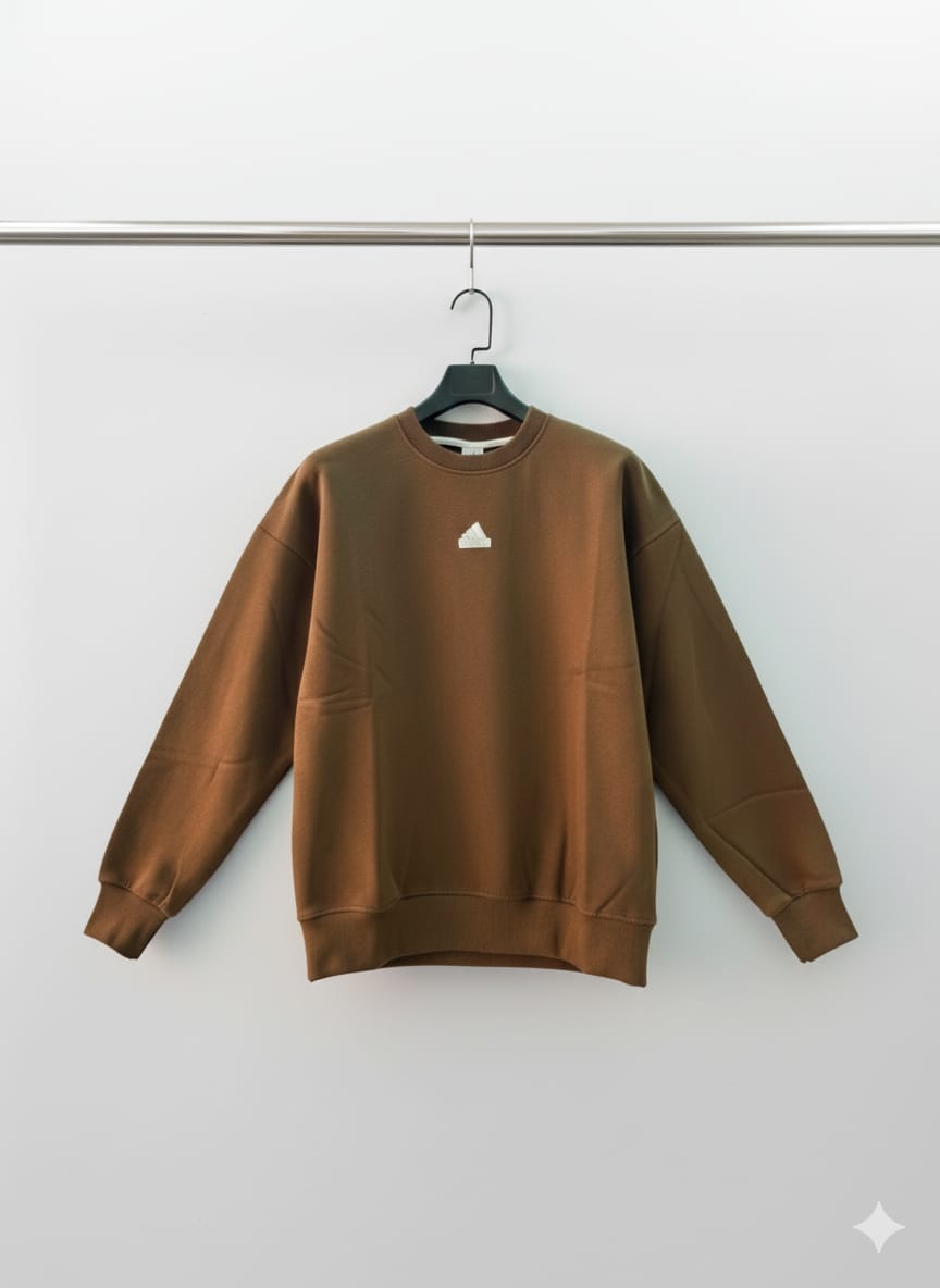 Premium Men Solid Brown Cotton Sweatshirt