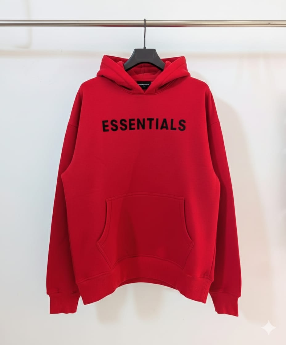 Premium Essential Men Red Printed Cotton Hoodie