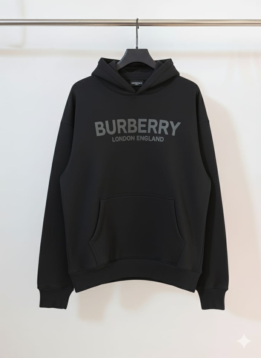 Premium Burberry Men Black Printed Cotton Hoodie